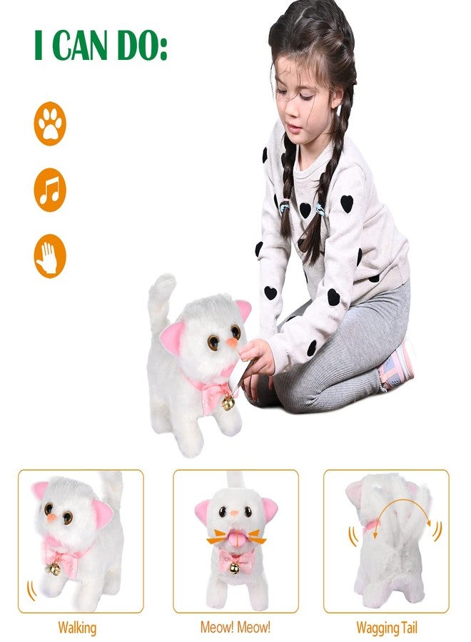 WorWoder Electronic Plush Interactive Cats for Kids That Move and Meow Walking Lifelike Interactive Toy Robot Kitten Pet Cute Stuffed Kitten for Girls Kids (White) - Image 3